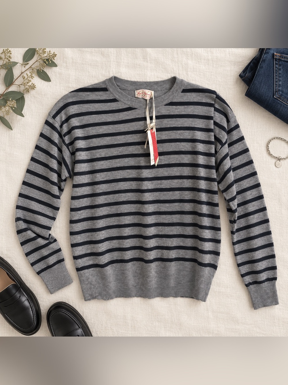NWT Scotch & Soda Red Marine Amsterdam’s Blauw Gray Black Striped Crewneck